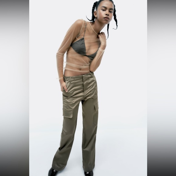 Zara | Pants u0026 Jumpsuits | Zara Satin Effect Cargo Pants 466519 Nwt |  Poshmark